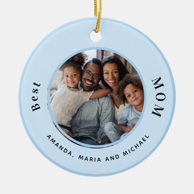 Mutter Foto hellblaue Namen Keramik Ornament (Vorne)