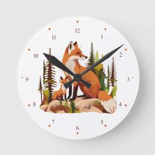 Mutter Fox und Kit Kinderzimmer Wall Clock Runde Wanduhr