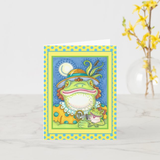 MUTTER FROG & BABY FROGETT FAMILIE LIEBE Funny Bla Karte (Gelbe Blume)