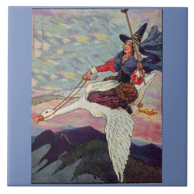 Mutter Gans aus den 1920er Jahren reitet auf ihrer Fliese (Vorderseite)