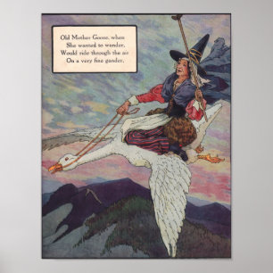 Mutter Gans aus den 1920er Jahren reitet auf ihrer Poster