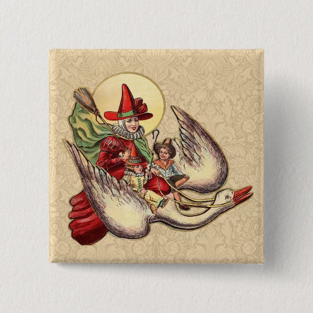 Mutter Gänse Kinderantike Illustration Button (Vorderseite)