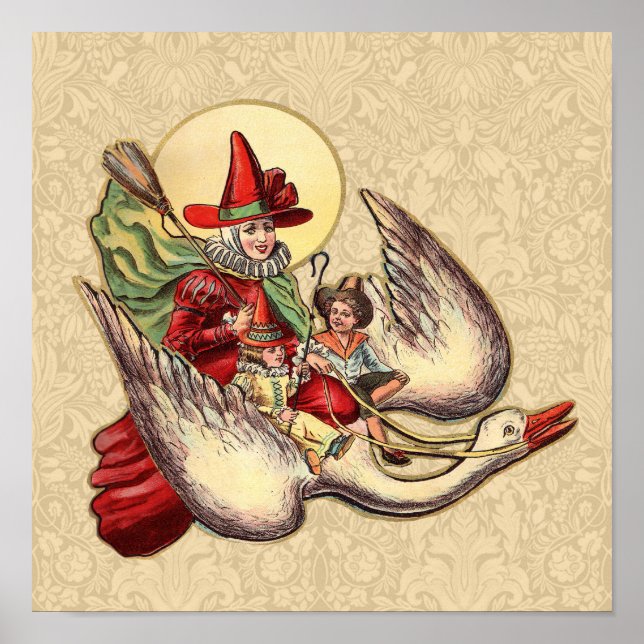 Mutter Gänse Kinderantike Illustration Poster (Vorne)