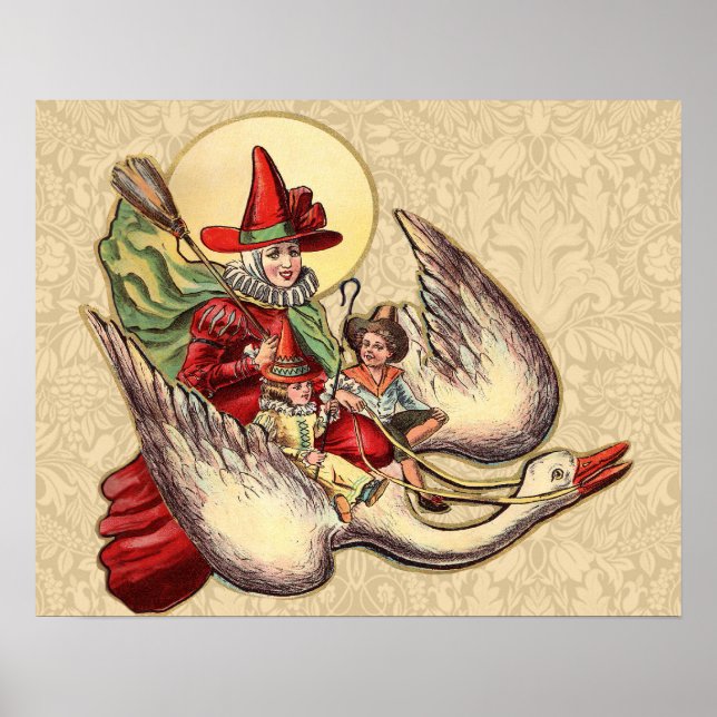 Mutter Gänse Kinderantike Illustration Poster (Vorne)