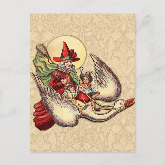 Mutter Gänse Kinderantike Illustration Postkarte (Vorderseite)