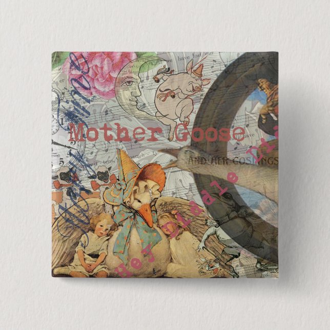 Mutter Gänse Kinderzimmer Rhyme Fairy Tale Button (Vorderseite)