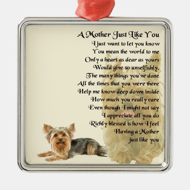 Mutter-Gedicht - Entwurf Yorkshires Terrier Silbernes Ornament (Vorne)