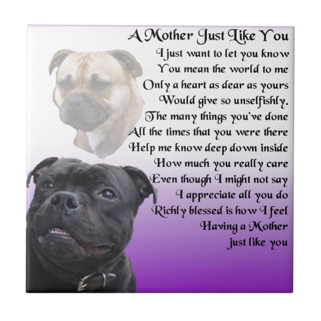 Mutter-Gedicht - Staffordshire-Bullterrier-Entwurf Fliese (Vorderseite)