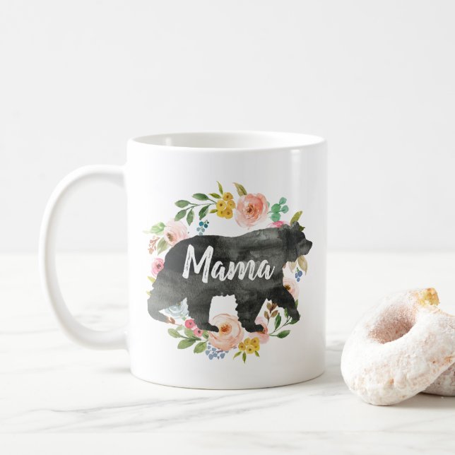 Mutter Geschenk Mama Bear Mama Floral Niedliche Bl Kaffeetasse (Mit Donut)