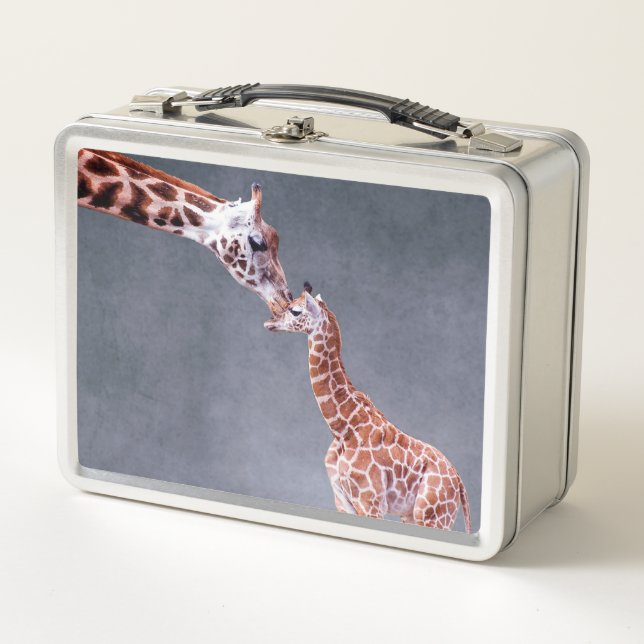 Mutter Getty Bild-| u. Baby-Giraffe Metall Brotdose (Vorderseite)