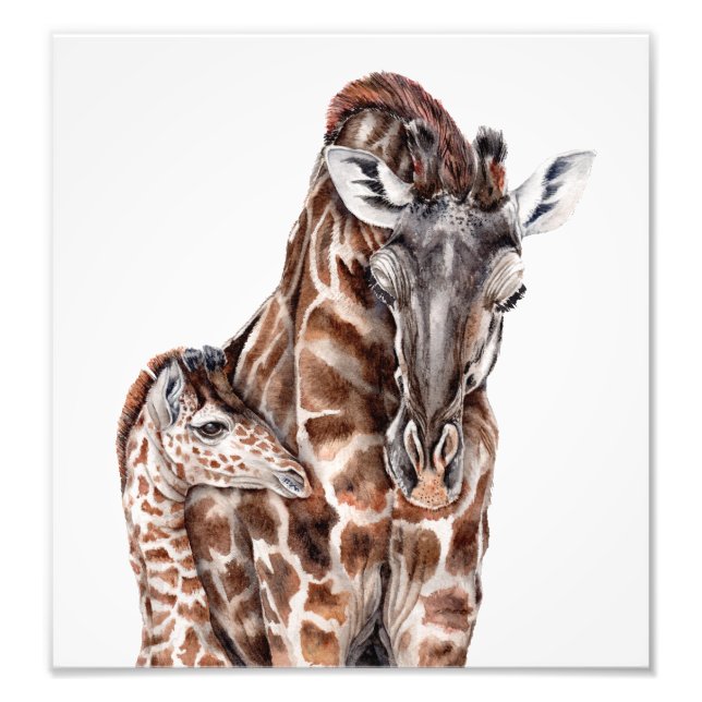 Mutter Giraffe mit Baby Giraffe Kunst drucken Fotodruck (Vorne)
