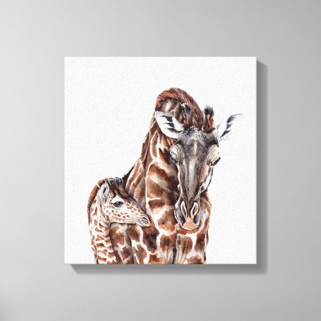 Mutter Giraffe mit Baby-Giraffe-Leinwand Leinwanddruck (Vorderseite)