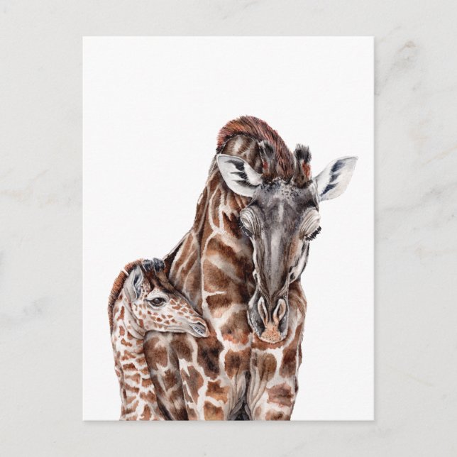 Mutter Giraffe mit Baby Giraffe Postkarte (Vorderseite)