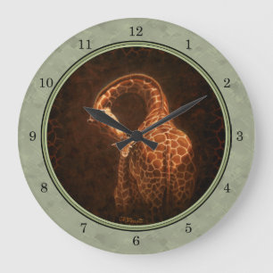 Mutter Giraffe und Baby Green Round Border Große Wanduhr