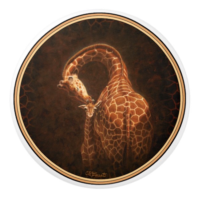 Mutter Giraffe und Baby Keramikknauf (Vorderseite)