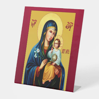 Mutter Gottes neu rot Sockelschild