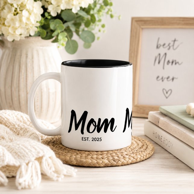 Mutter gründete Black Script Custom Jahr Zweifarbige Tasse (Add Year(s) to customize.  Please see the collection for other matching items.)