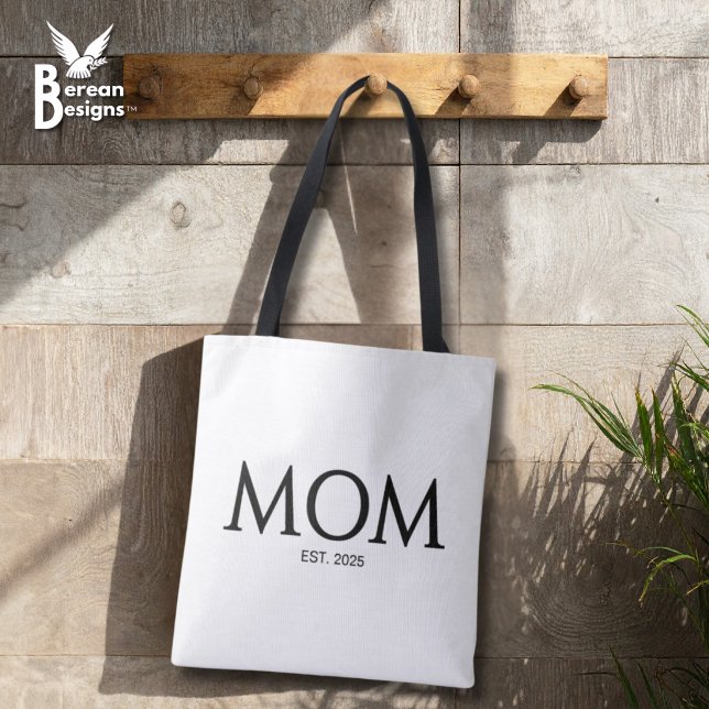 Mutter gründete neue Muttergeschenk (MOM ESTABLISHED Tote Bag with customizable year. Ideal gift for Mother's Day and mom groups.)