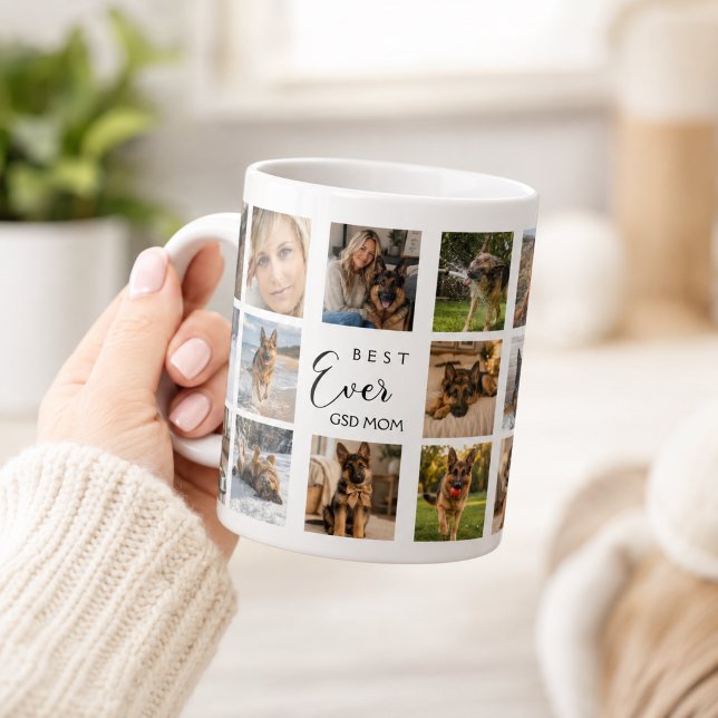 Mutter GSD Hunden Mutter Fotocollage weiß schwarz Kaffeetasse (Von Creator hochgeladen)