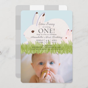Mutter Hare & Baby Foto 1. Geburtstag Einladung
