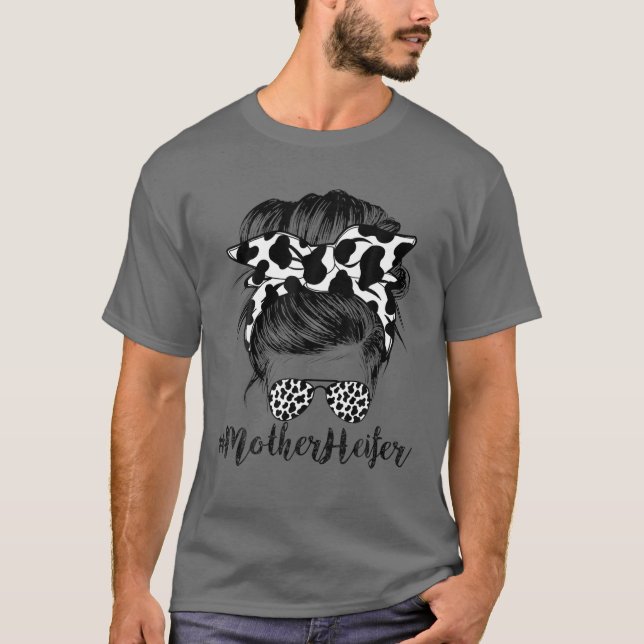 Mutter Heifer Bauer Mama Cow Messy Bun Hair Bandan T-Shirt (Vorderseite)
