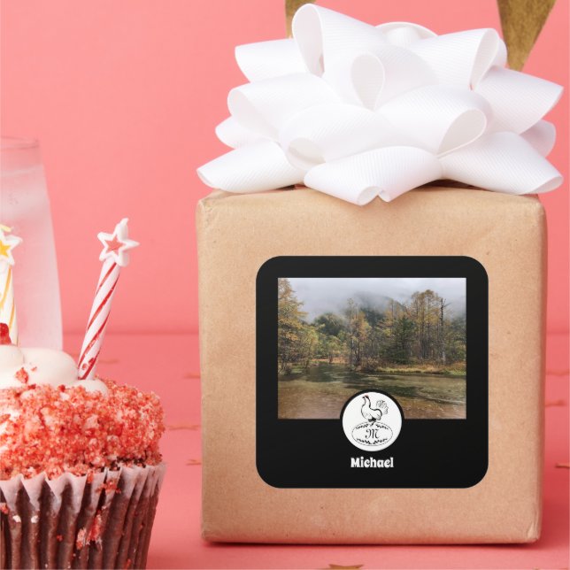 Mutter Hen Nesting Name Tag Egg Foto Quadratischer Aufkleber (Party)