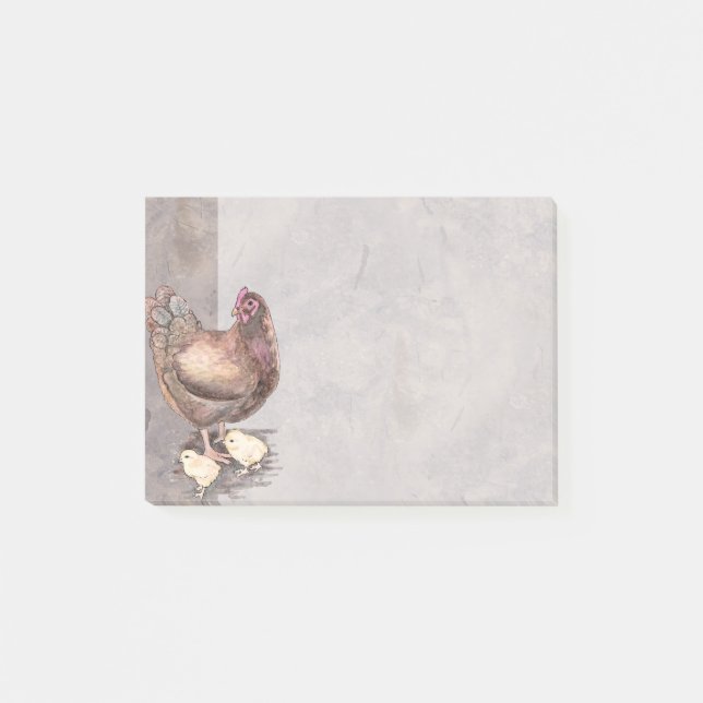 Mutter-Henne und Küken-Aquarell Post-it Klebezettel (Vorderseite)