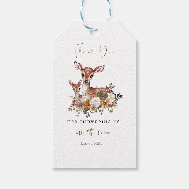 Mutter Hirsche und Baby Reh Babydusche Danke, dass Geschenkanhänger (Vorderseite)