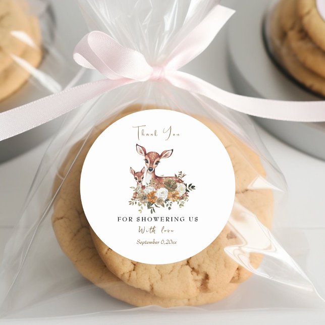 Mutter Hirsche und Baby Reh Babydusche Danke, dass Runder Aufkleber (Von Creator hochgeladen)