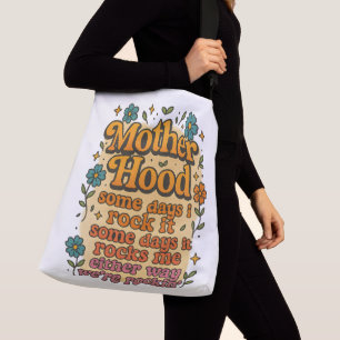 Mutter Hood Retro-Blumen Groovy-Zitat Tragetaschen Mit Langen Trägern