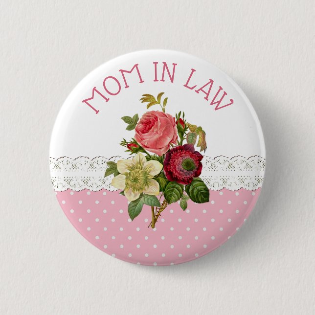 Mutter im Gesetz Rose Bouquet Wedding Button (Vorderseite)