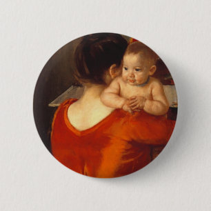 Mutter in Rot mit Kind Button