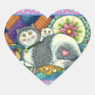 MUTTER KATZE & KÜCHE, PFLANZCHENWERKE, PINZUSHION Herz-Aufkleber