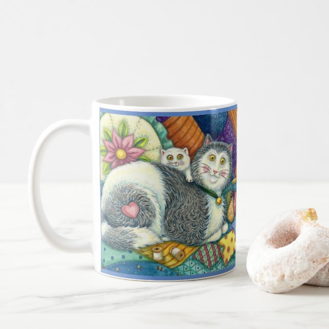 MUTTER KATZE & KÜCHE, PFLANZCHENWERKE, PINZUSHION KAFFEETASSE (Mit Donut)