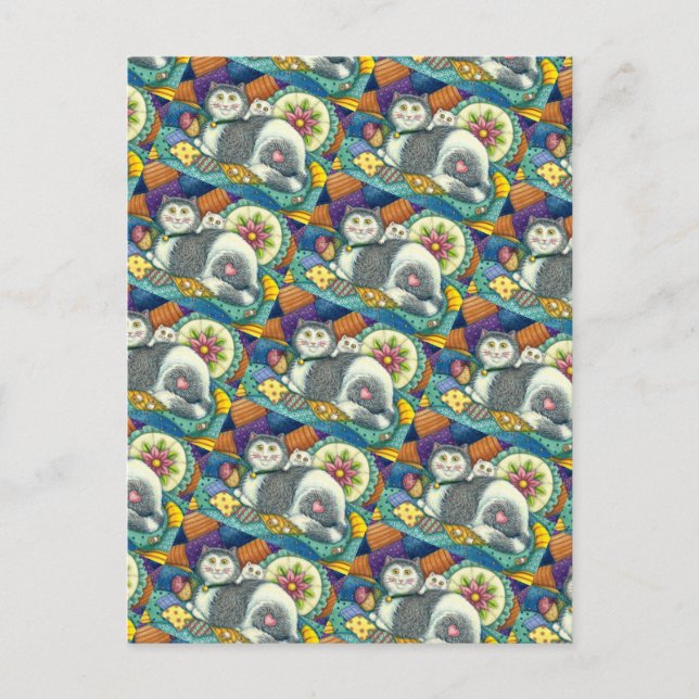 MUTTER KATZE & KÜCHE, PFLANZCHENWERKE, PINZUSHION POSTKARTE (Vorderseite)