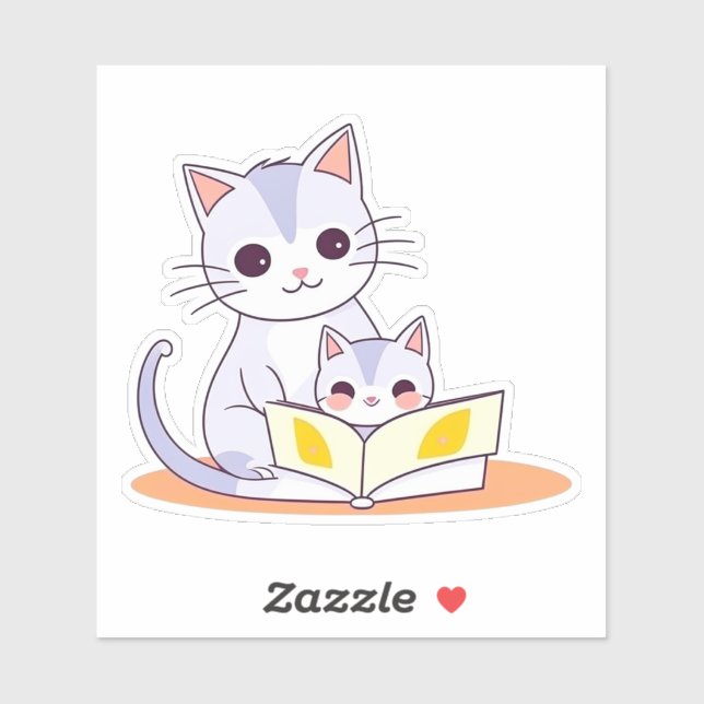 Mutter Katze lesen ihre Kitten Aufkleber (Blatt)