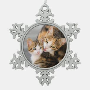 Mutter Katze Lieben Niedlich Kitten Animal Foto - Schneeflocken Zinn-Ornament