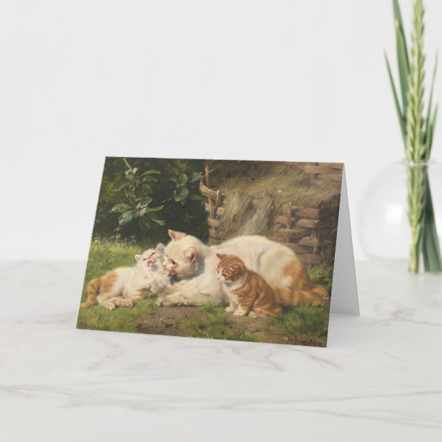 Mutter Katze mit Kätzchen | Julius Adam the Younge Karte (Vorderseite)
