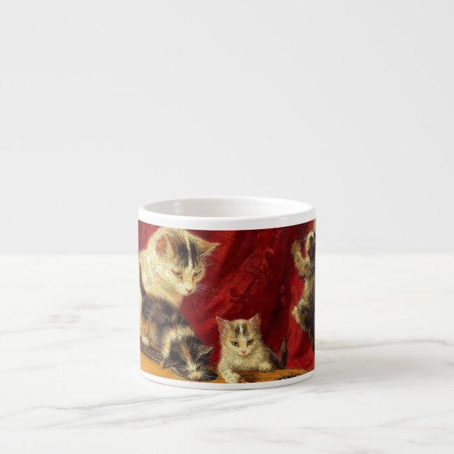 Mutter Katze und Kätzchen spielen mit Gitarre Espressotasse (Vorderseite)