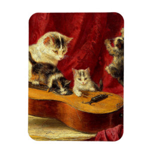 Mutter Katze und Kätzchen spielen mit Gitarre Magnet