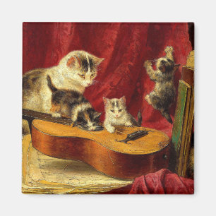 Mutter Katze und Kätzchen spielen mit Gitarre Magnet