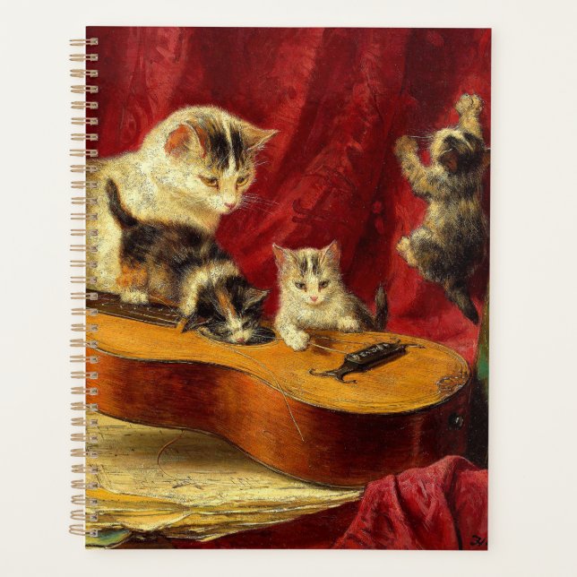 Mutter Katze und Kätzchen spielen mit Gitarre Planer (Vorderseite)