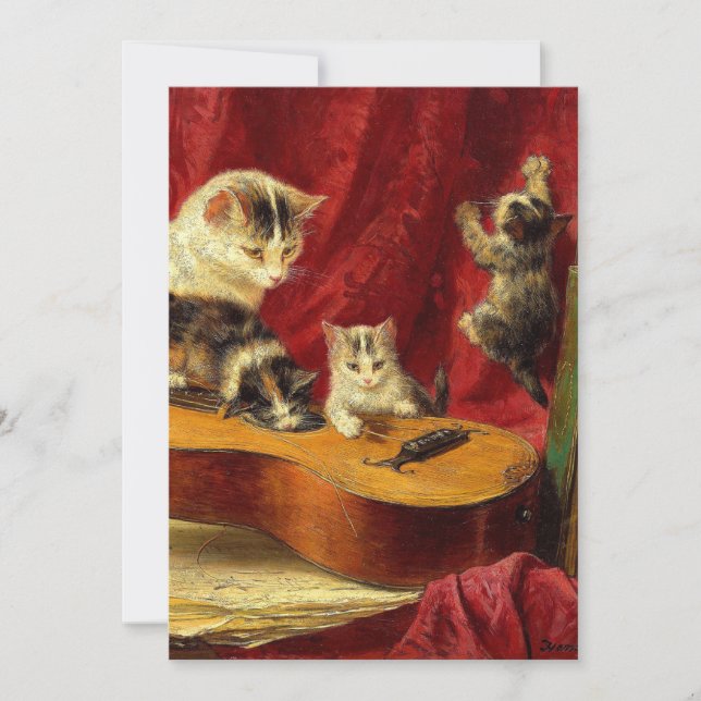 Mutter Katze und Kätzchen spielen mit Gitarre Save The Date (Vorderseite)