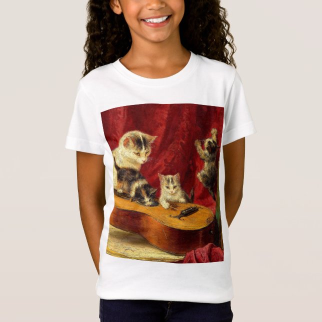 Mutter Katze und Kätzchen spielen mit Gitarre T-Shirt (Vorderseite)