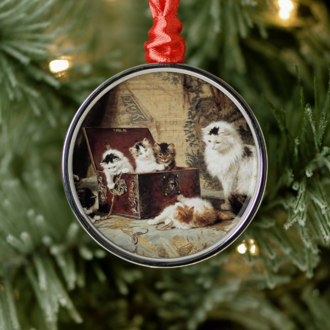 Mutter Katze und Kätzchen von Henriette Ronner Kni Silbernes Ornament (Baum)
