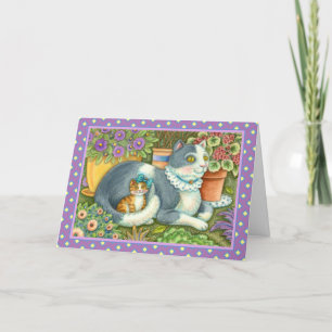 MUTTER KATZE UND KÜCHE, BLUME, BOWS & PLATZ FEIERTAGSKARTE