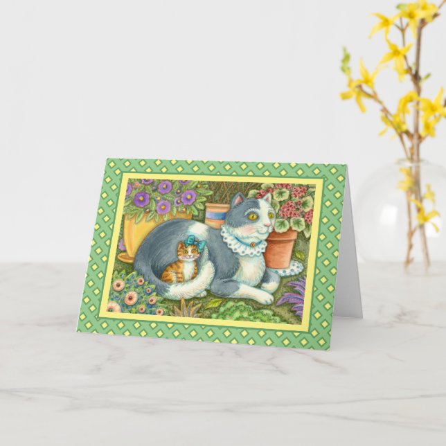 MUTTER KATZE UND KÜCHE, BLUME, BOWS & PLATZ KARTE (Gelbe Blume)