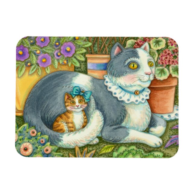 MUTTER KATZE UND KÜCHE, BLUME, BOWS & PLATZ MAGNET (Horizontal)