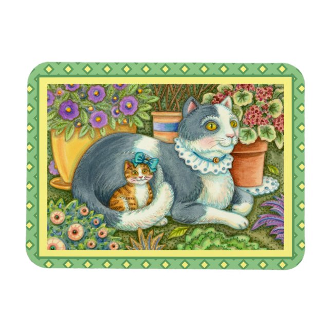 MUTTER KATZE UND KÜCHE, BLUME, BOWS & PLATZ MAGNET (Horizontal)