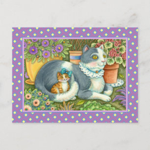 MUTTER KATZE UND KÜCHE, BLUME, BOWS & PLATZ POSTKARTE
